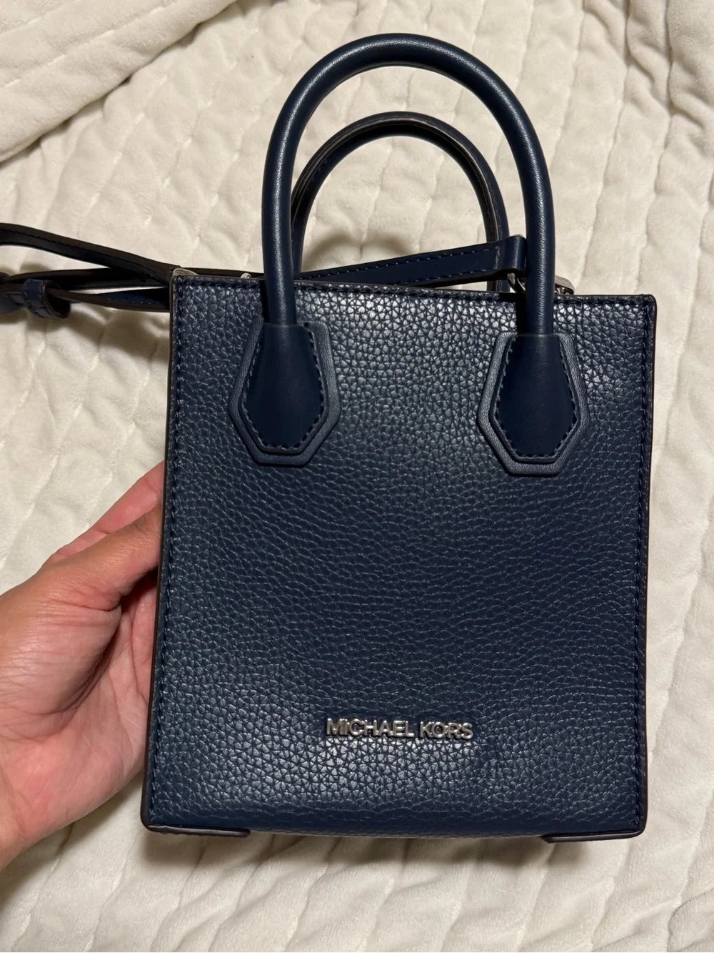Michael Kors Pebbled Navy Mini Crossbody Tote